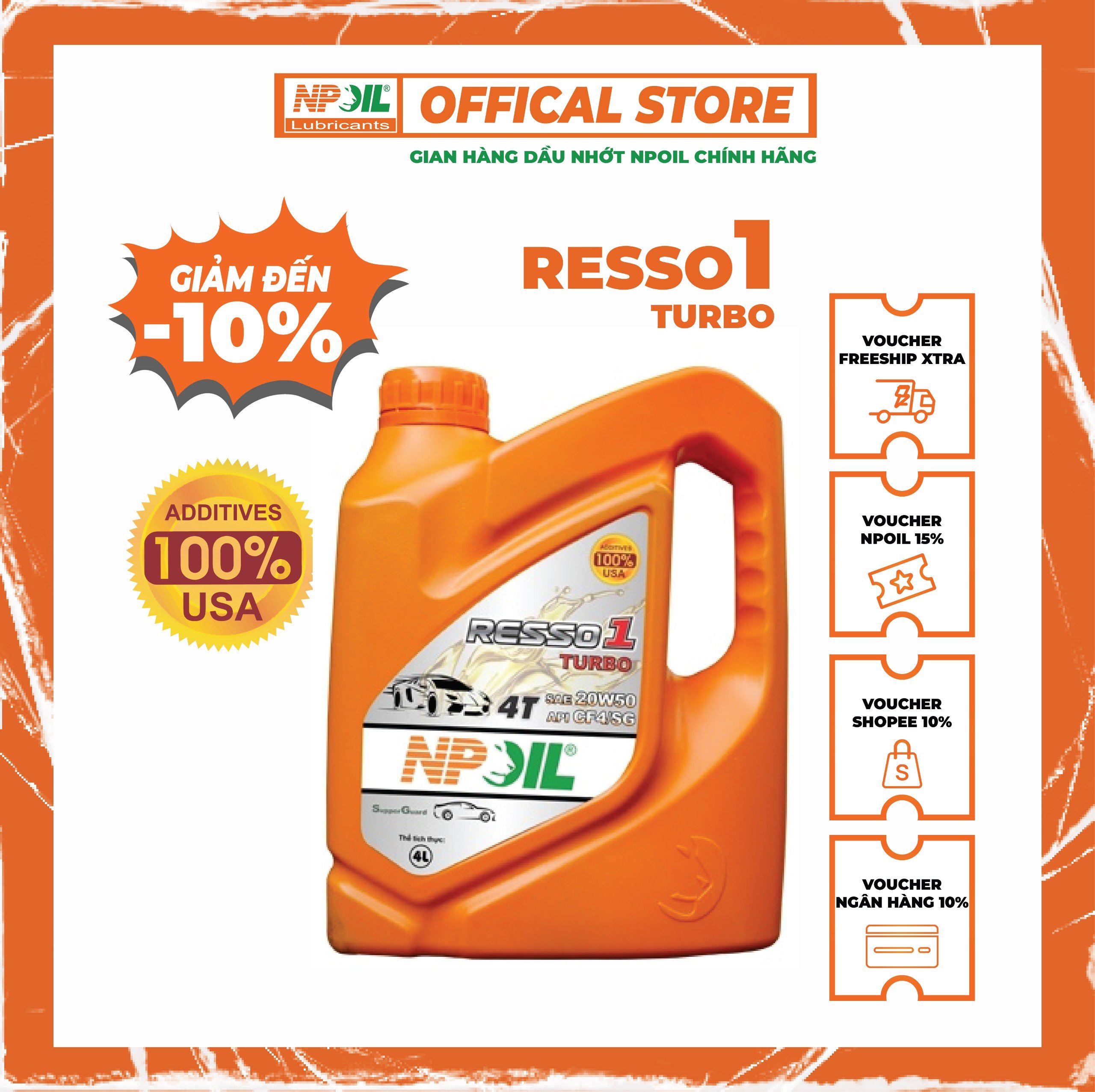 Npoil - dầu động cơ xe ô tô 4t - resso 1 cf4/sg 20w50 - can 5 lít