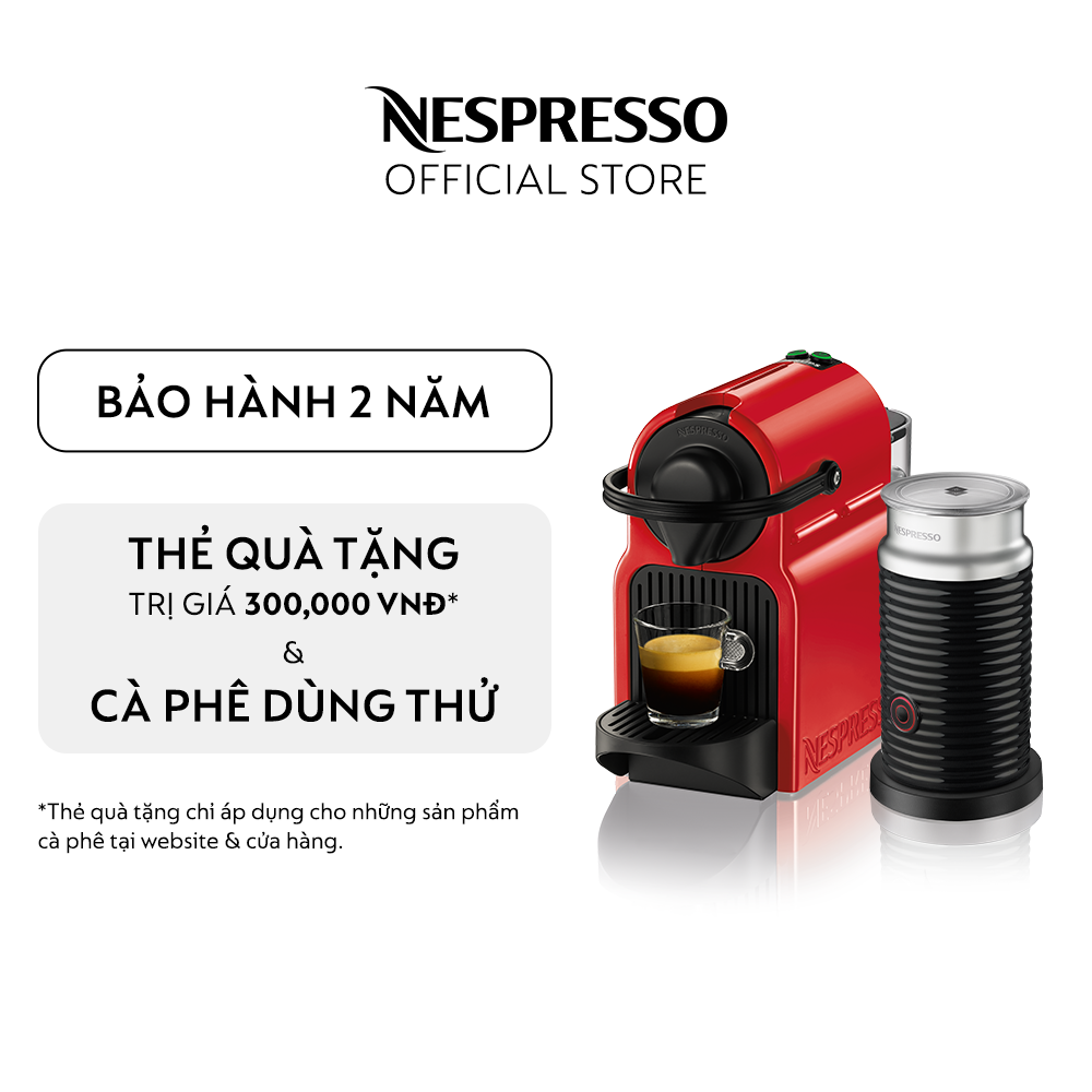 Bộ máy pha cà phê viên nén Inissia - Đỏ & máy đánh sữa Aeroccino 3