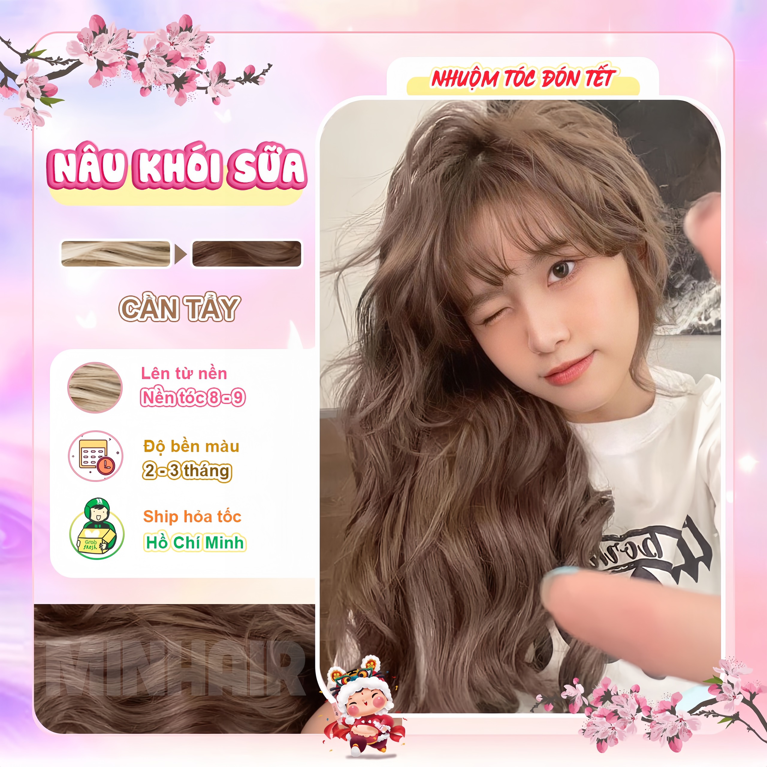 Thuốc nhuộm tóc nâu, thuốc nhuộm tóc Nâu Sữa Khói tặng kèm oxy trợ dưỡng và bao tay MIN,HAIR