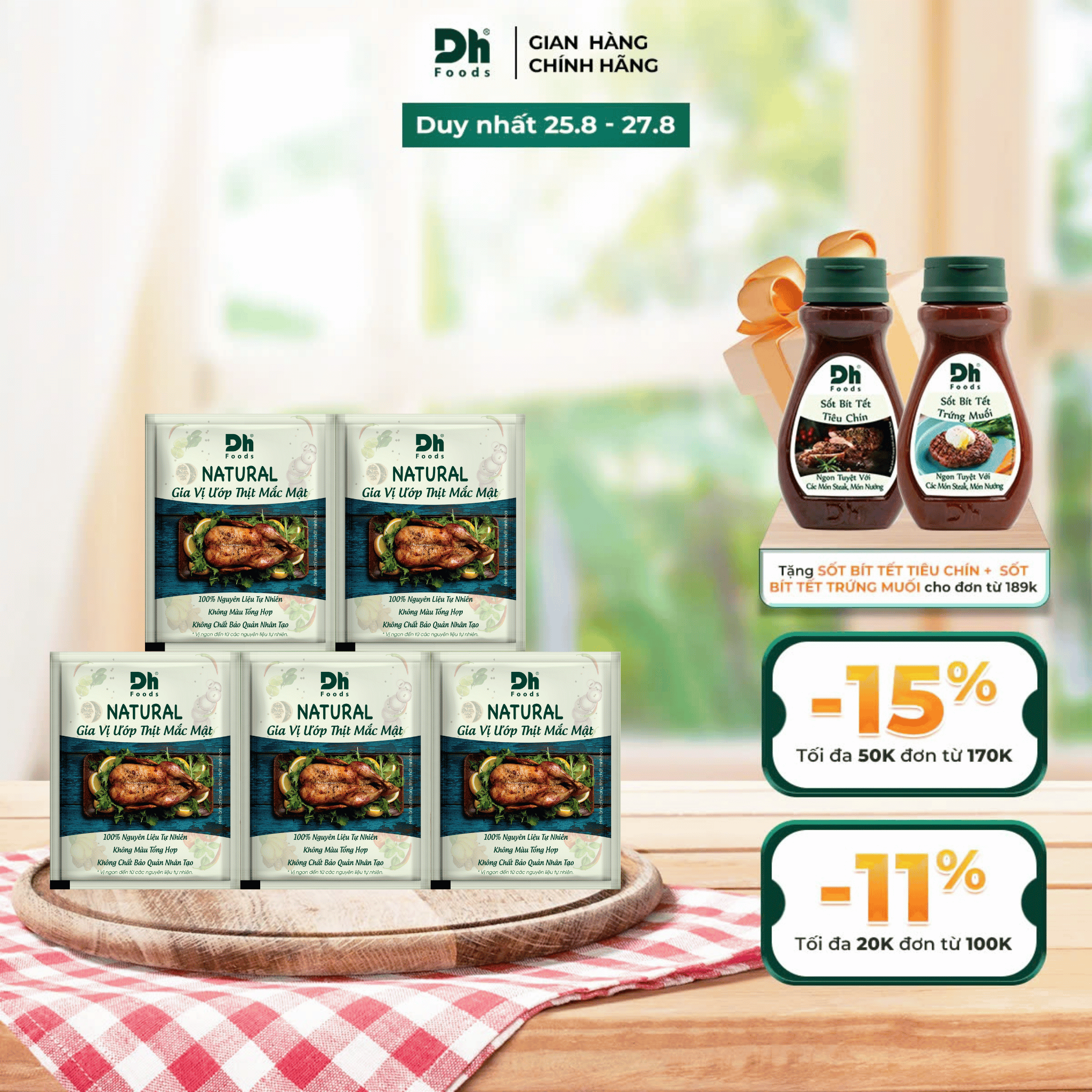 Combo 5 gói Natural Gia vị Ướp Thịt Mắc Mật Dh Foods