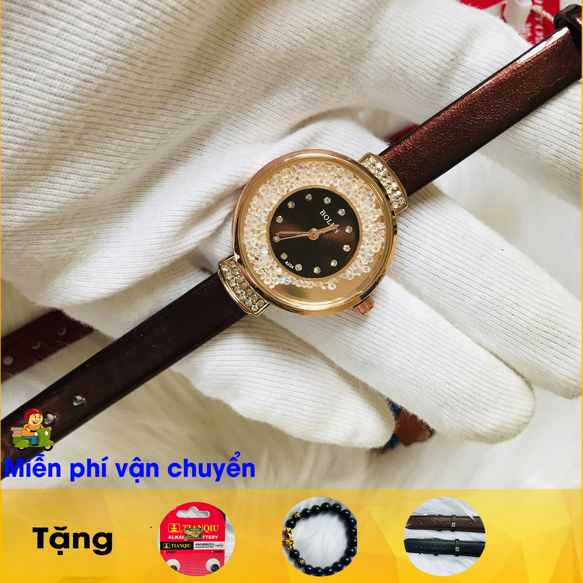 ĐỒNG HỒ NỮ THƯƠNG HIỆU CHÍNH HÃNG BOLUN MÃ 533L, FULL MÀU, DÂY DA CHẮC CHẮN, BỀN ĐẸP, MẶT KÍNH CHỐNG XƯỚC