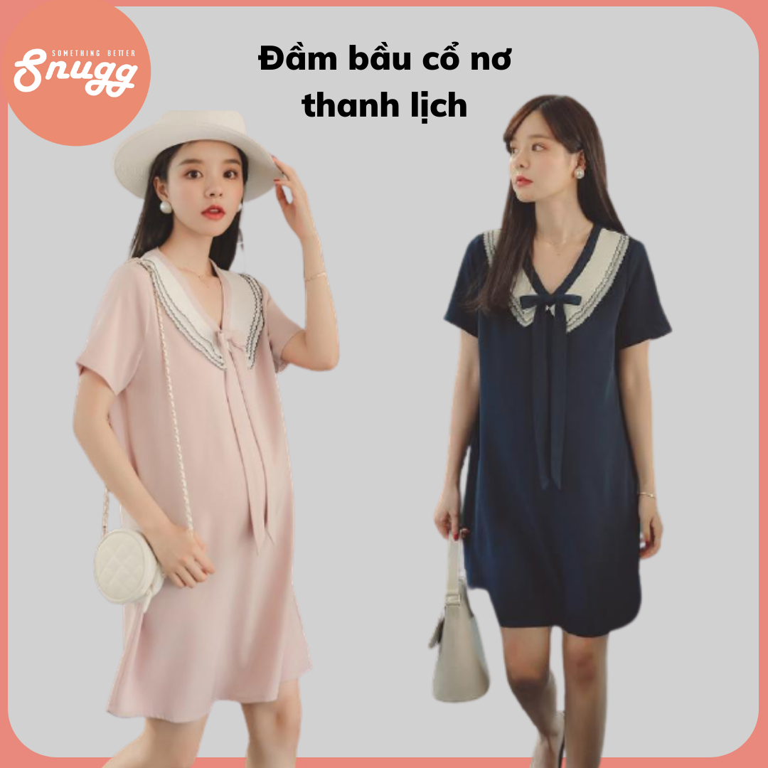 Đầm bầu cổ nơ 2 màu thanh lịch- Snugg Việt SNU2036