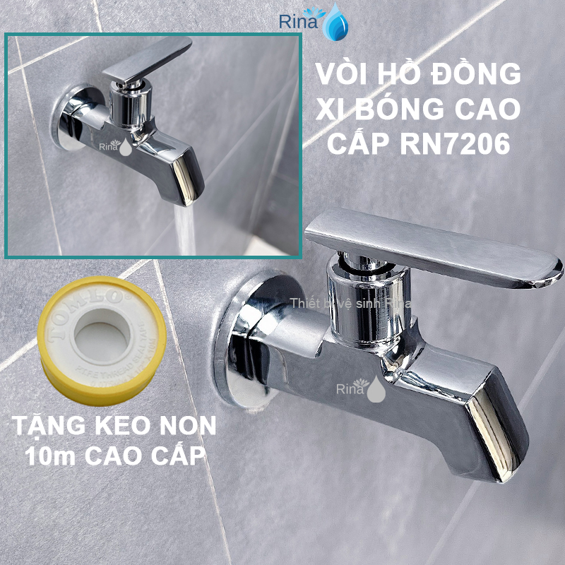 Vòi nước, vòi hồ đồng thau xi bóng xả nước siêu mạnh gắn dây tưới ống dẻo Rina RN7206