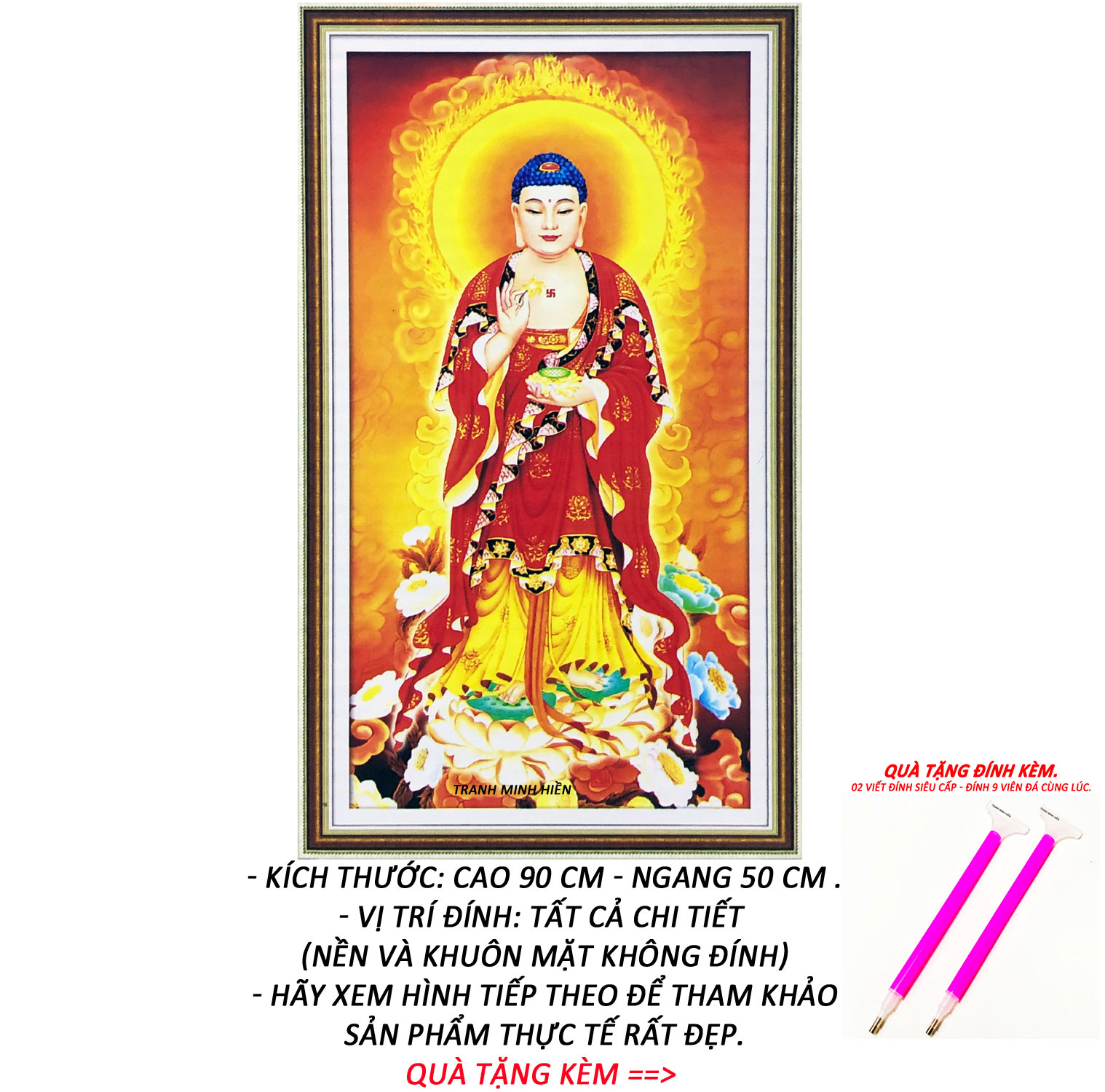 Tranh Đính Đá Giá Rẻ - Đức Phật A Di Đà 36 Kèm Quà Tặng - Tranh Minh Hiền
