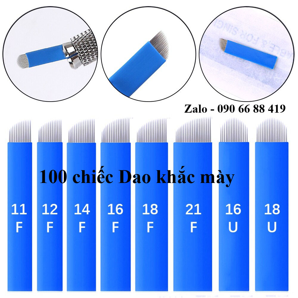Dao khắc chân mày phun xăm thẩm mỹ, Lưỡi dao điêu khắc lông mày phun xăm - Dao xanh điêu khắc mày 12V-14V-16V-18V xéo 18U tròn