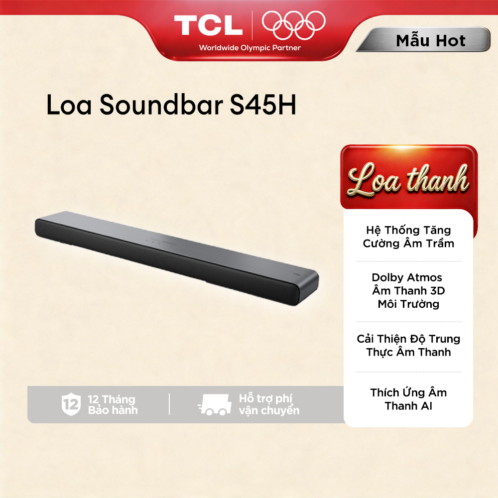 【Loa Bass Kép Cao Cấp】 Loa Soundbar Liền Khối Bass Kép - TCL S45H - AI Hiệu Chỉnh Âm Thanh Thông Minh - Bảo Hành 12 Tháng - Hàng Chính Hãng