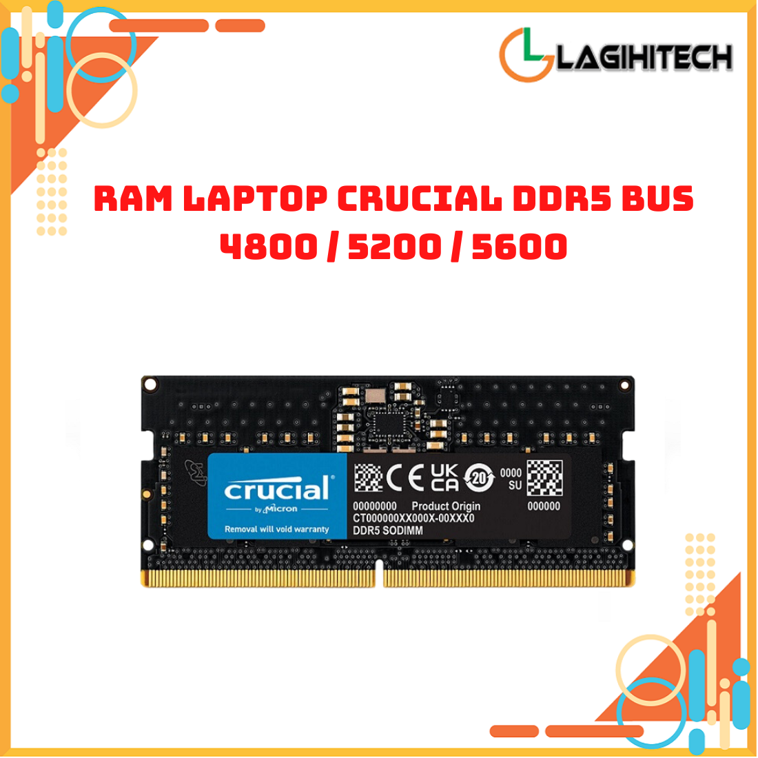 RAM Laptop DDR5 Crucial Bus 4800Mhz / 5200Mhz / 5600 Mhz Dung Lượng 16GB / 32GB Bảo hành 3 năm - Hàn