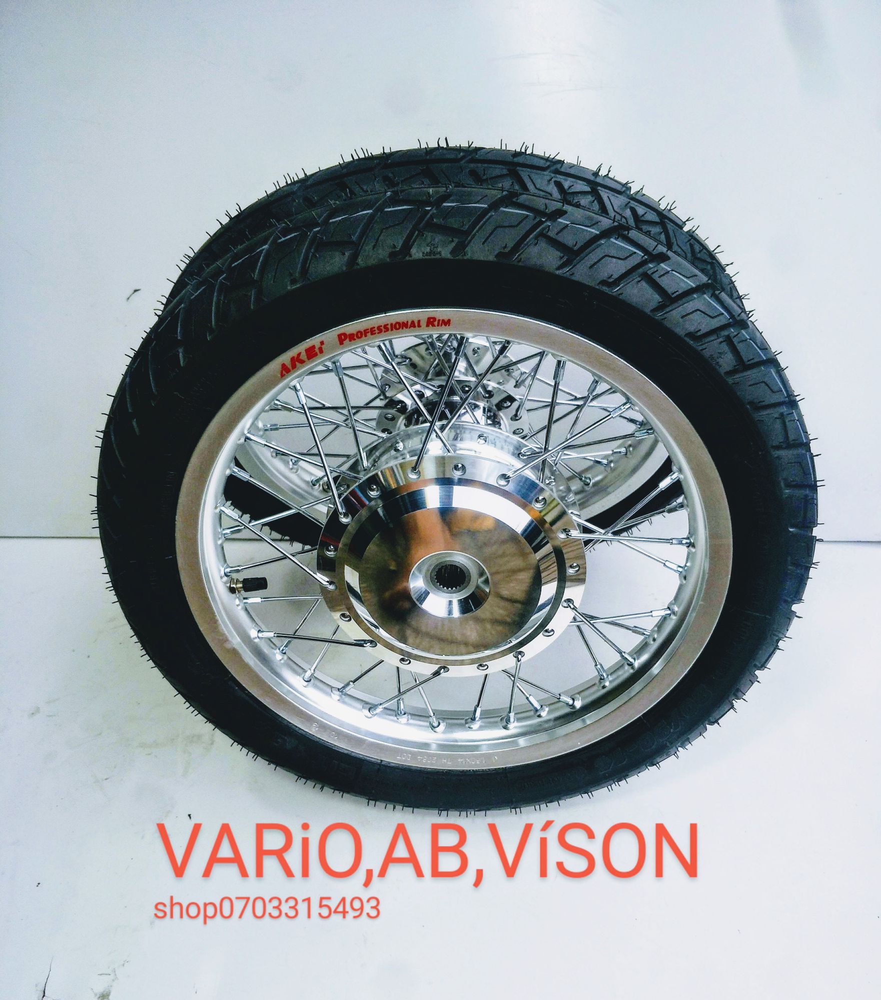 BÁNH CĂM 14 IN NIÊNG AKEI GĂN VARIO, VISON, AB VỎ MICHELIN 60.70 CĂM ĐÙM MẠ CROM