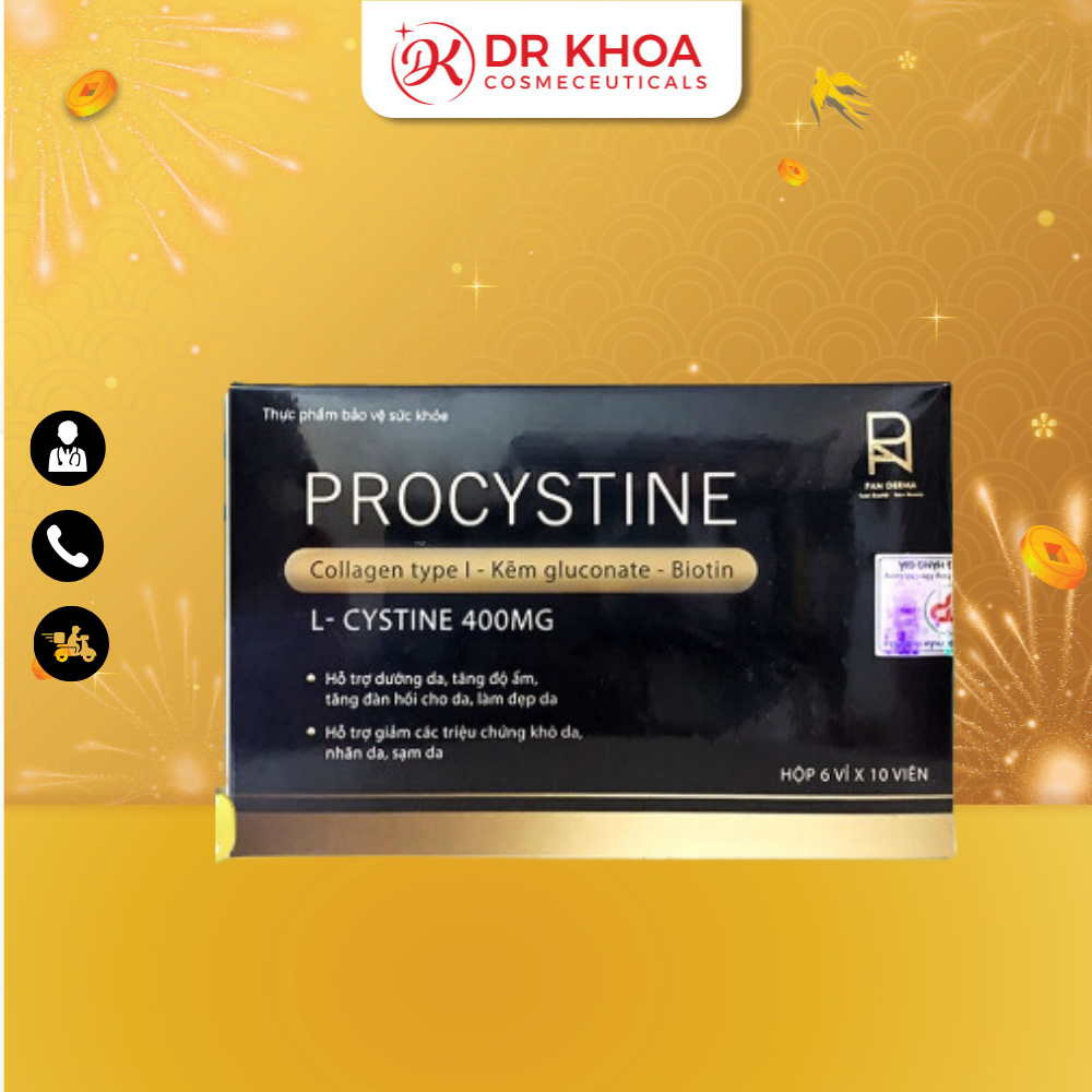 Viên uống đẹp da Procystine chứa L-Cystine 400mg hỗ trợ dưỡng trắng, tăng độ ẩm và giảm thâm nám 60v