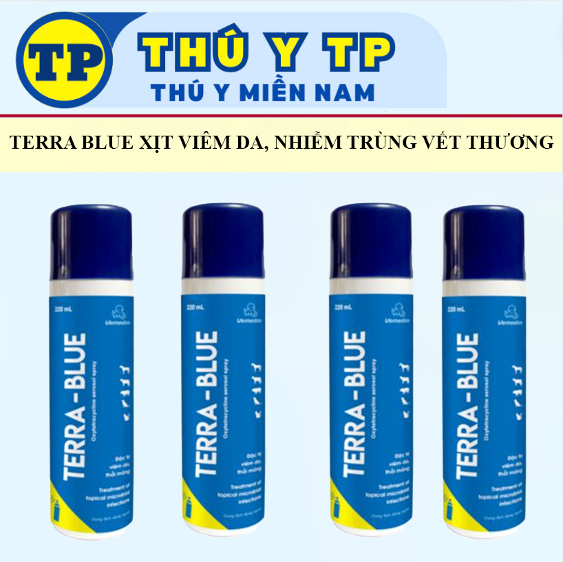 Vemedim Terra Blue 220ml Phun xịt sát khuẩn chống nhiễm trùng vết thương, viêm da vật nuôi