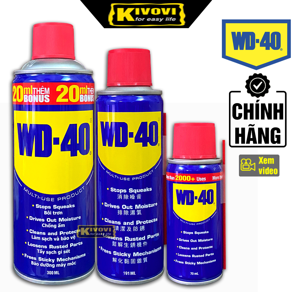 Chai Xịt Chống Rỉ Sét Và Bôi Trơn Sên Xe Máy WD40 300ml - Bình Xịt Bôi Trơn Xích Xe, Động Cơ và Đồ Gia Dụng WD 40 - Xịt Tẩy Rỉ Sét, Dưỡng Sên Kivo