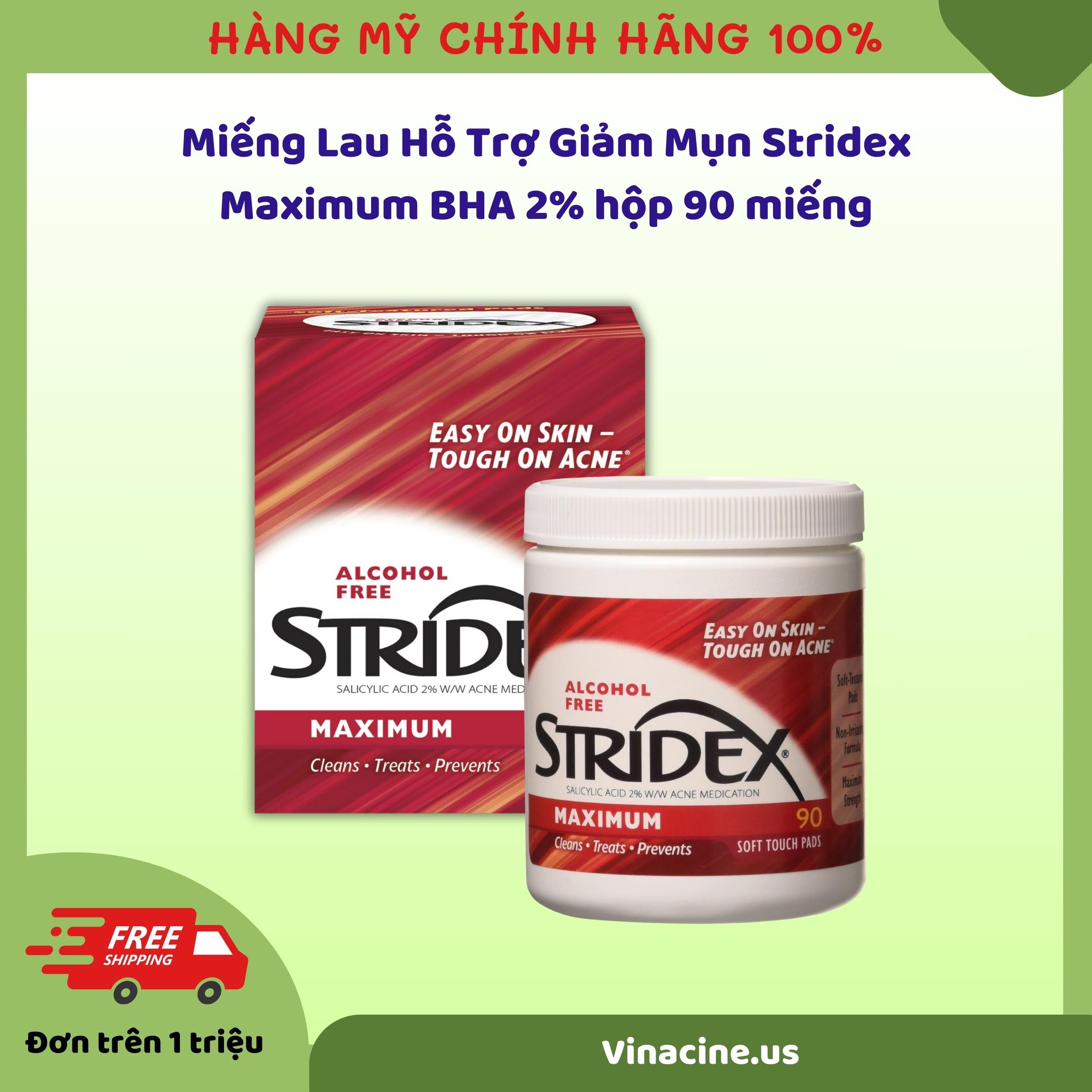 Miếng lau hỗ trợ giảm mụn stridex maximum bha 2% hộp 90 miếng