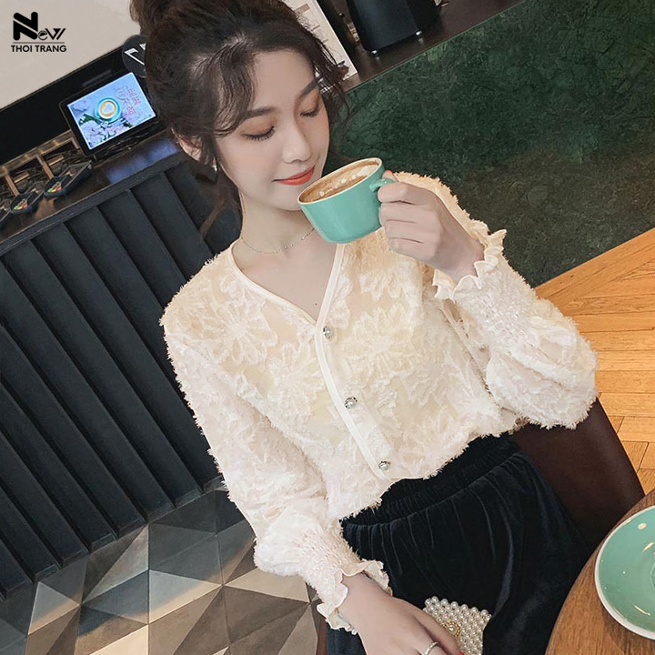 Áo Sơ Mi Voan Tơ Thêu (Màu Kem Trứng) - New Thoi Trang