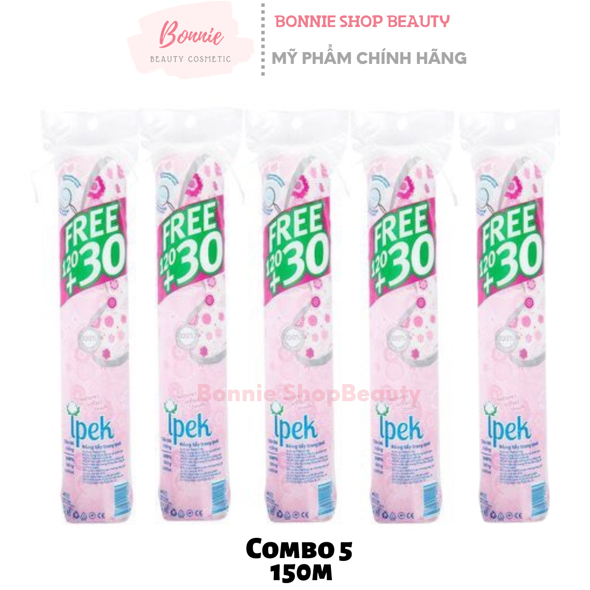 Combo 5 bông tẩy trang ipek 150 miếng, ipek cotton pads, bông tẩy trang bonnie shop beauty