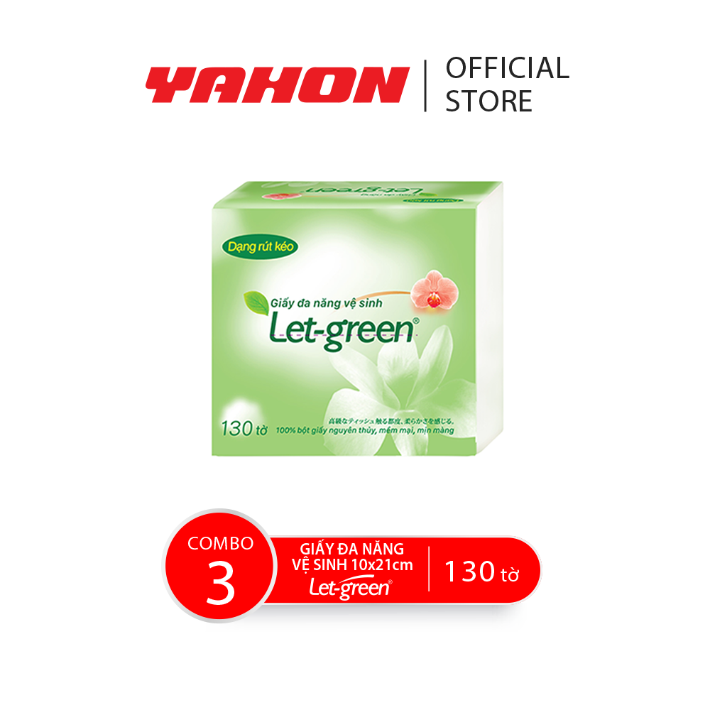 Combo 3 bao giấy vệ sinh đa năng let-green 10*21cm, 130 tờ/bao