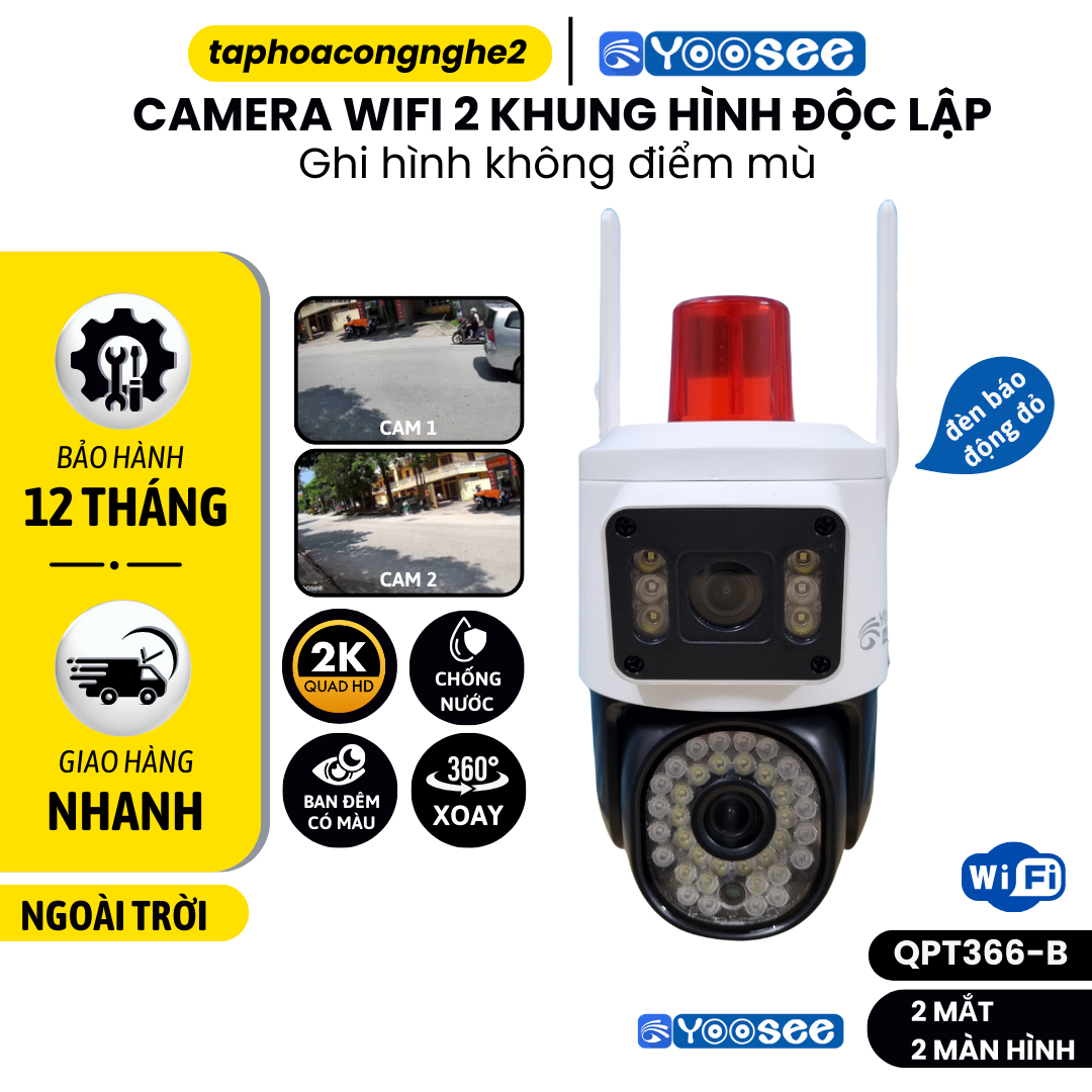 Camera WIFI YOOSEE Ngoài Trời, Độ Phân Giải 4K, Hình Ảnh Sắc Nét, Chống Nước Chống Bụi IP66, Có Đèn Báo Động Đỏ, Đàm Thoại 2 Chiều - BẢO HÀNH 12 THÁNG