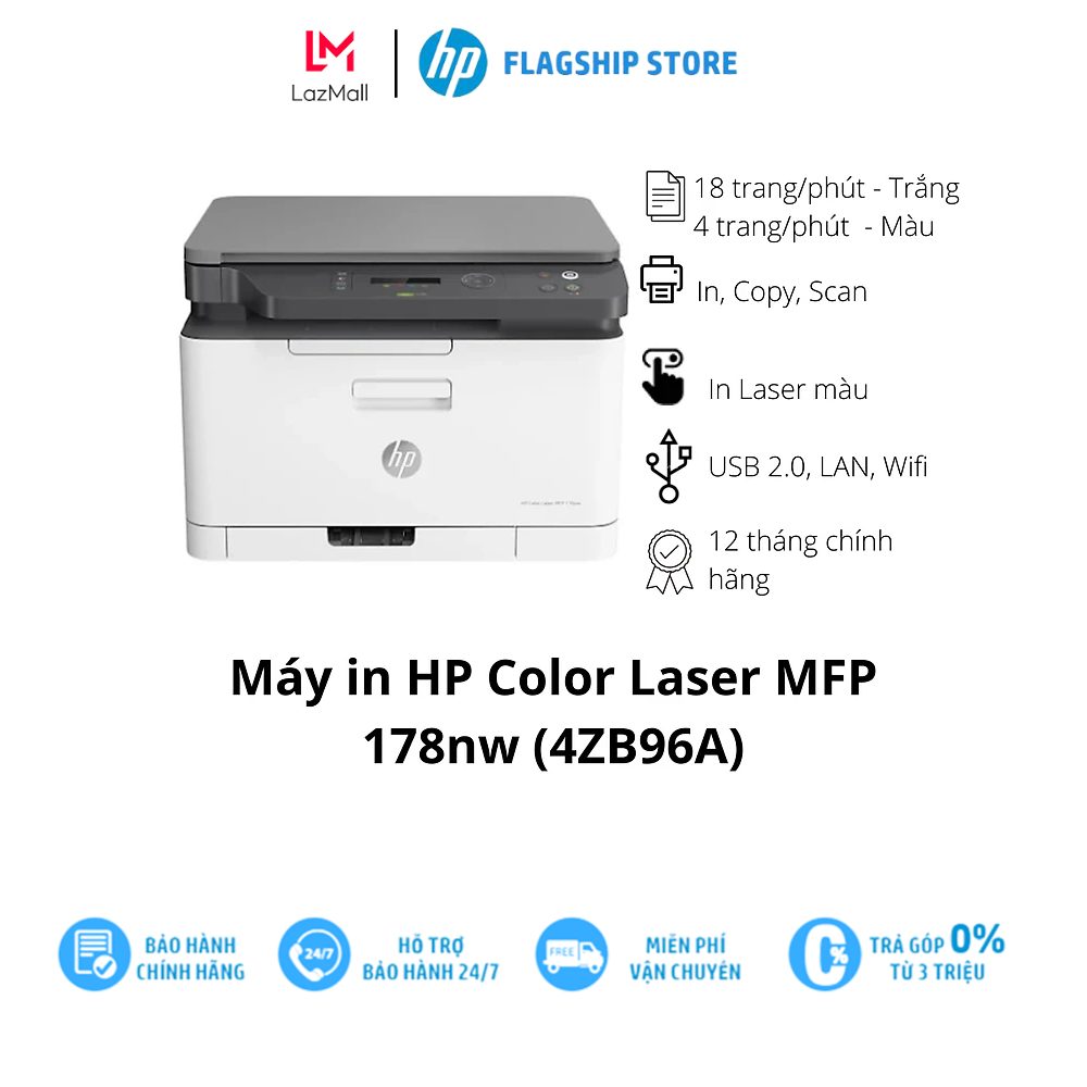 Máy in laser màu đa chức năng hp mfp 178nw - hàng chính hãng