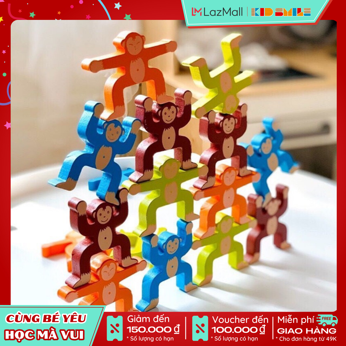 Đồ Chơi Trẻ Em Xếp 16 Khỉ Thăng Bằng Vui Nhộn Rèn Tính Tập Trung Và Khéo Léo Cho Bé Từ 1,5 Tuổi Trở Lên