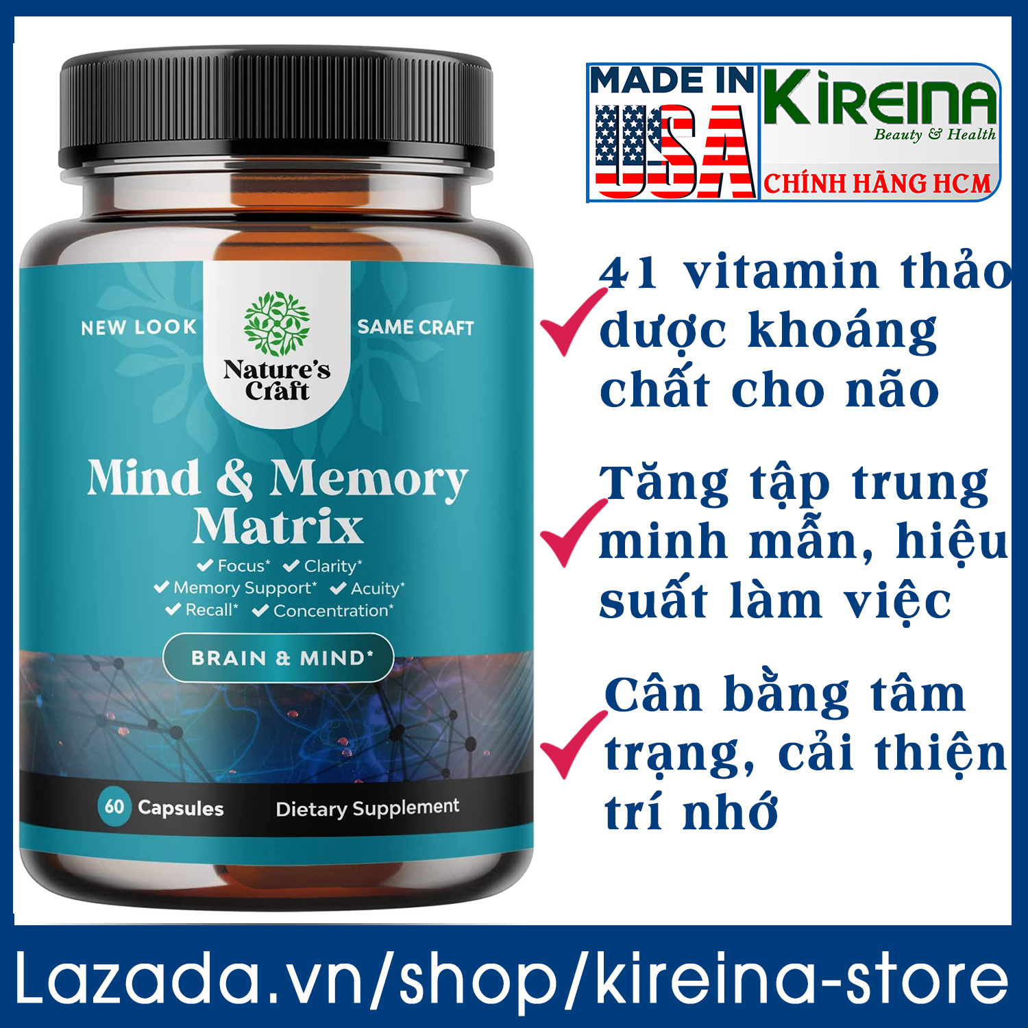 Viên uống bổ não tăng cường trí nhớ tập trung minh mẫn với 41 vitamin và thảo dược