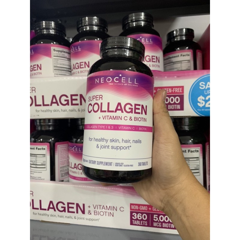 Viên uống super collagen neocell +c 6000 mg type 1 - 3 neocell 360 và 250 viên