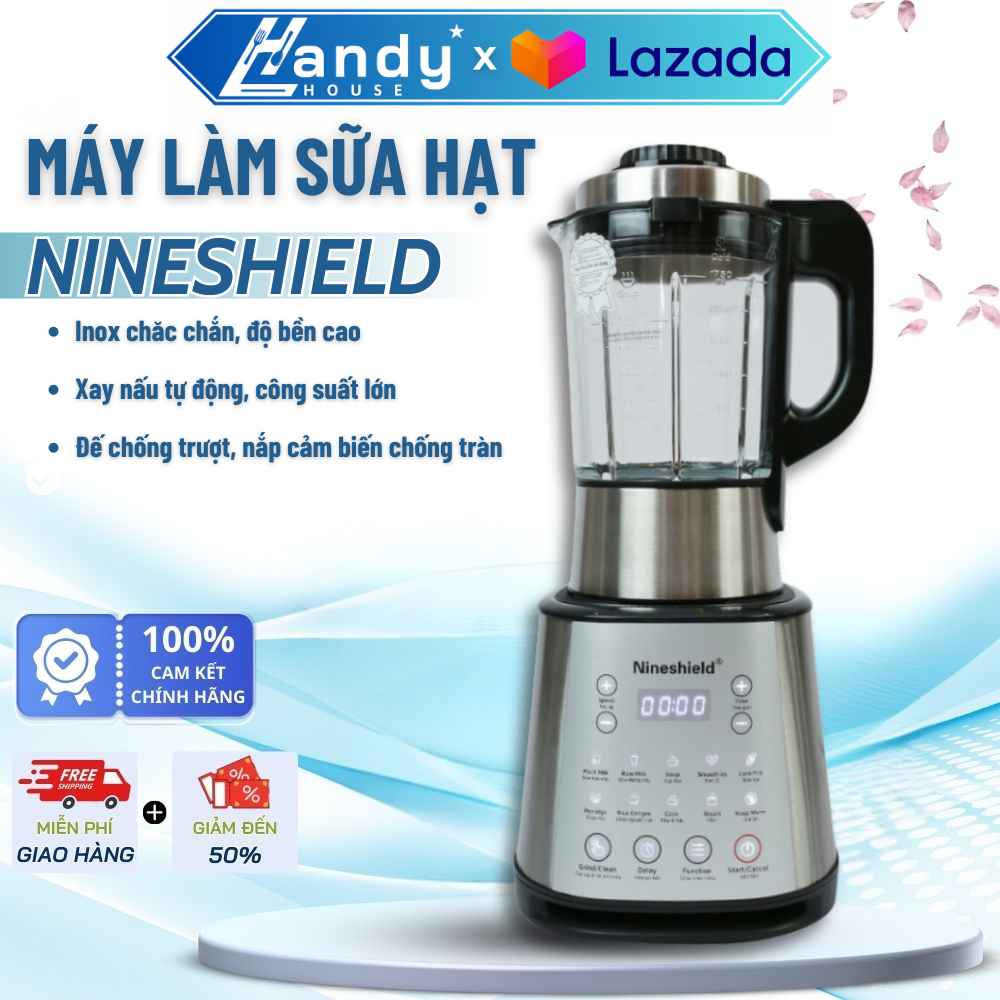 Máy làm sữa hạt Nineshield, Dung tích 1,75L, Lưỡi Dao Kép, Máy Xay Nấu sữa Đậu Nành, Inox Cao Cấp Chắc Chắn Bền Bỉ