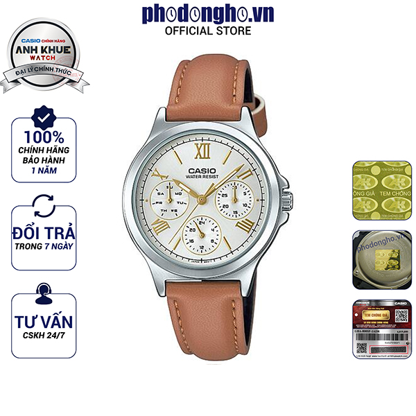 Đồng hồ nữ dây da casio anh khuê ltp-v300l-7a2udf