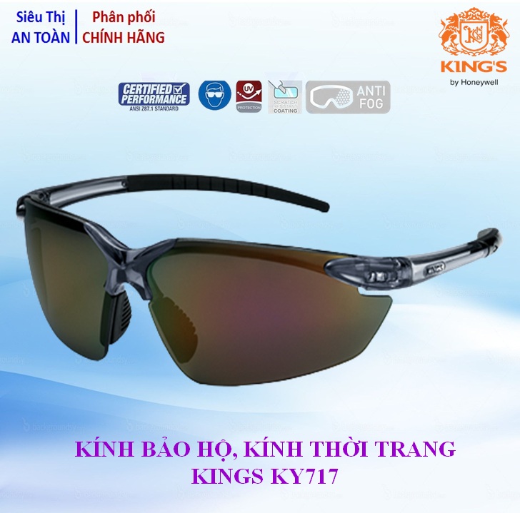 Kính bảo hộ thời trang Kings KY717 tráng bạc, chống xước, chống đọng sương, chống bụi bảo vệ mắt cao cấp