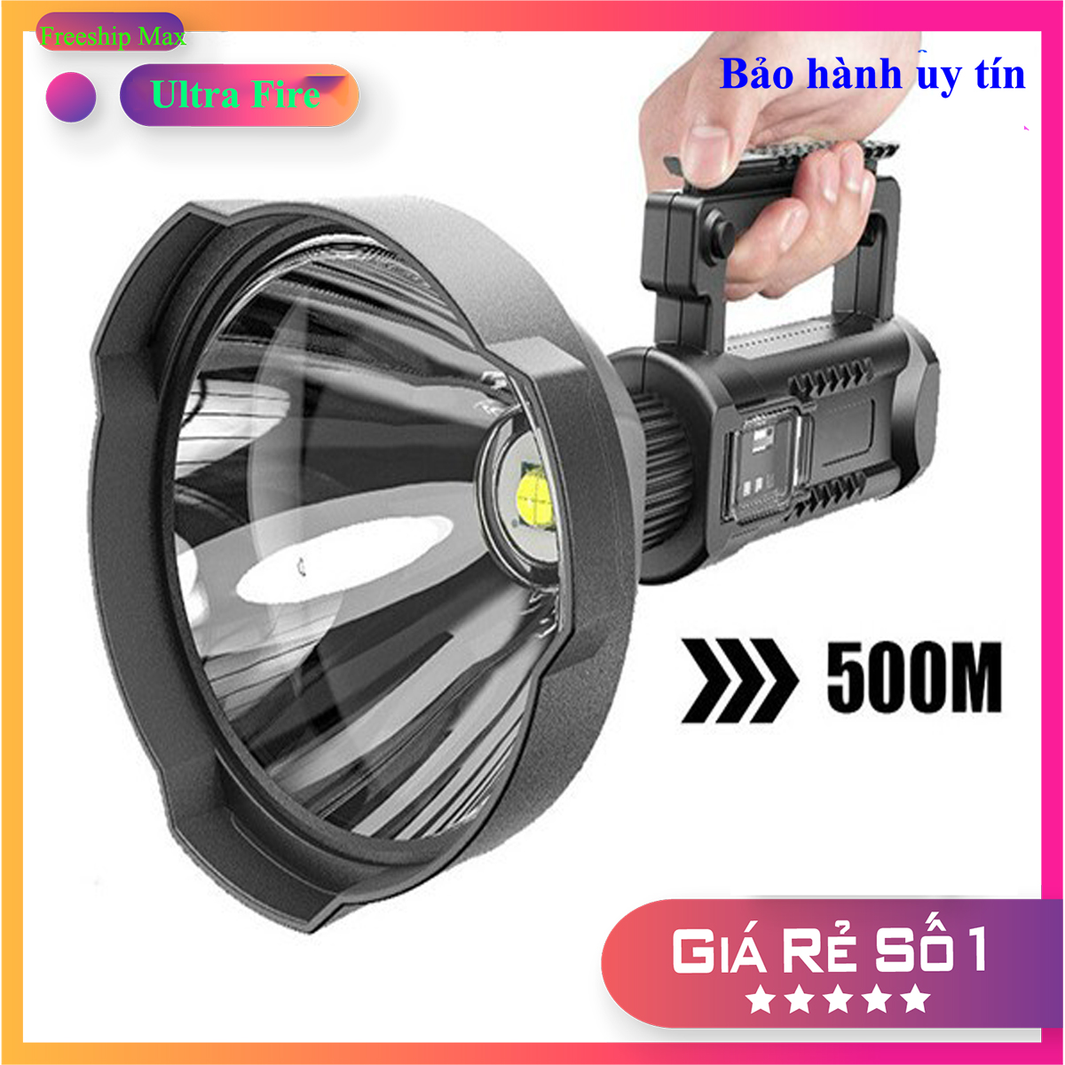 Đèn pin cầm tay 3 pha, Đèn pin cầm tay W591 siêu sáng chuyên chiếu sáng công trường, nhà xưởng…, Freeship