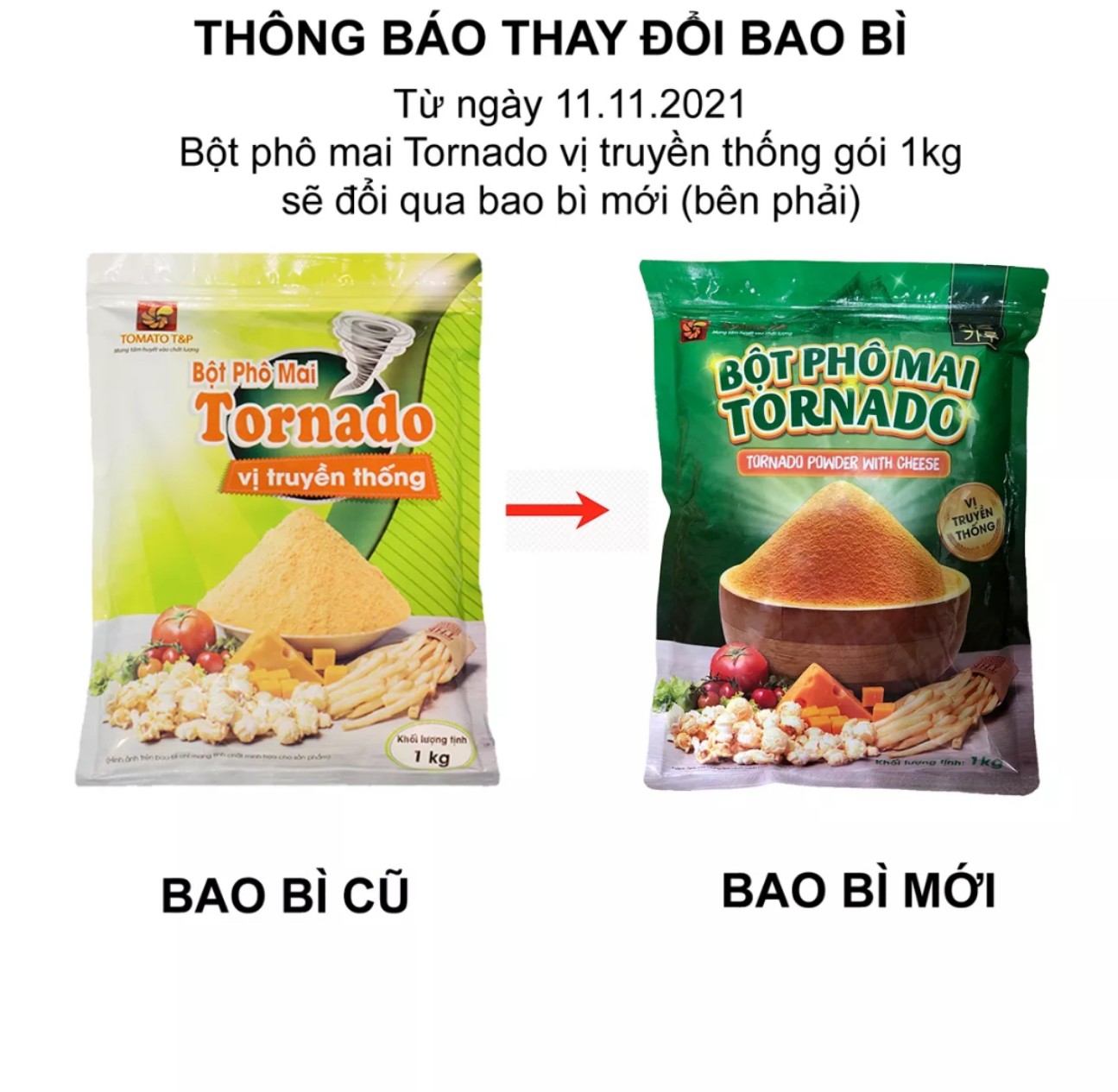 Bột phô mai Tornado loại 1kg vị truyền thống
