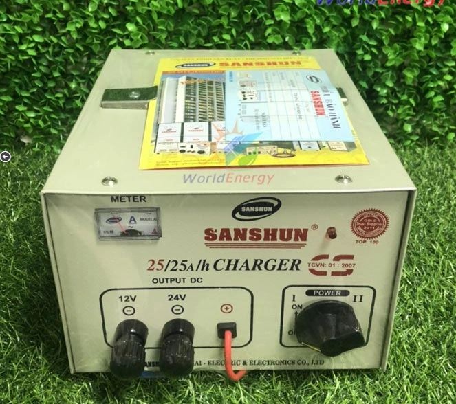 Máy sạc bình ắc quy 6v-12v-24v sanshun 25a dung cho ắc quy 125ampe