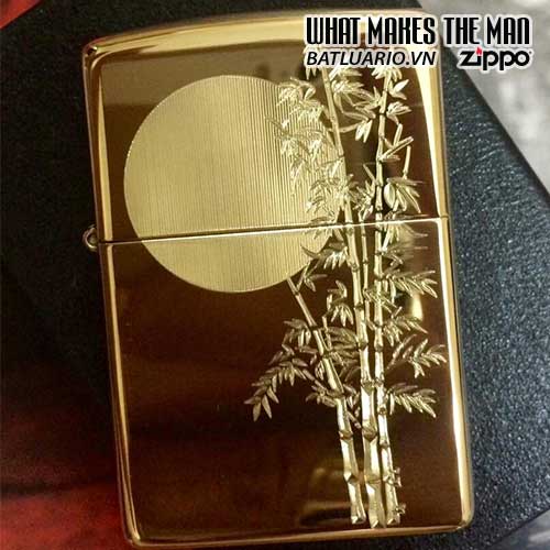 Zippo khắc trăng treo cành trúc - zippo 254b.ttct