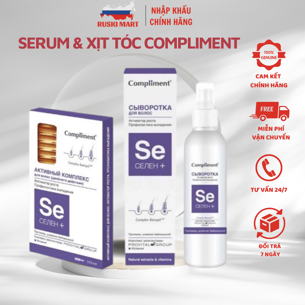 Tinh chất serum dưỡng tóc và xịt dưỡng tóc Compliment SE SELEN+ giúp kích thích mọc tóc, giảm rụng tóc và nhanh dài tóc hiệu quả - Ruski Mart