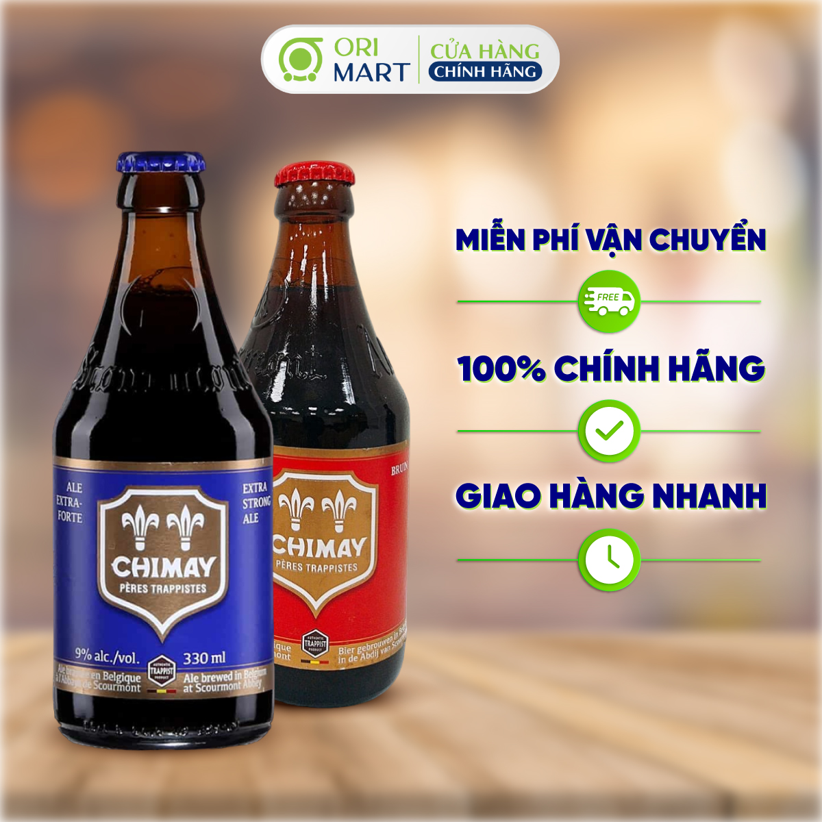 Combo 2 Chai Bia Bỉ CHIMAY BLUE-RED Lên Men Nổi Đậm Đà Vị Lúa Mạch 330ml ORIMART