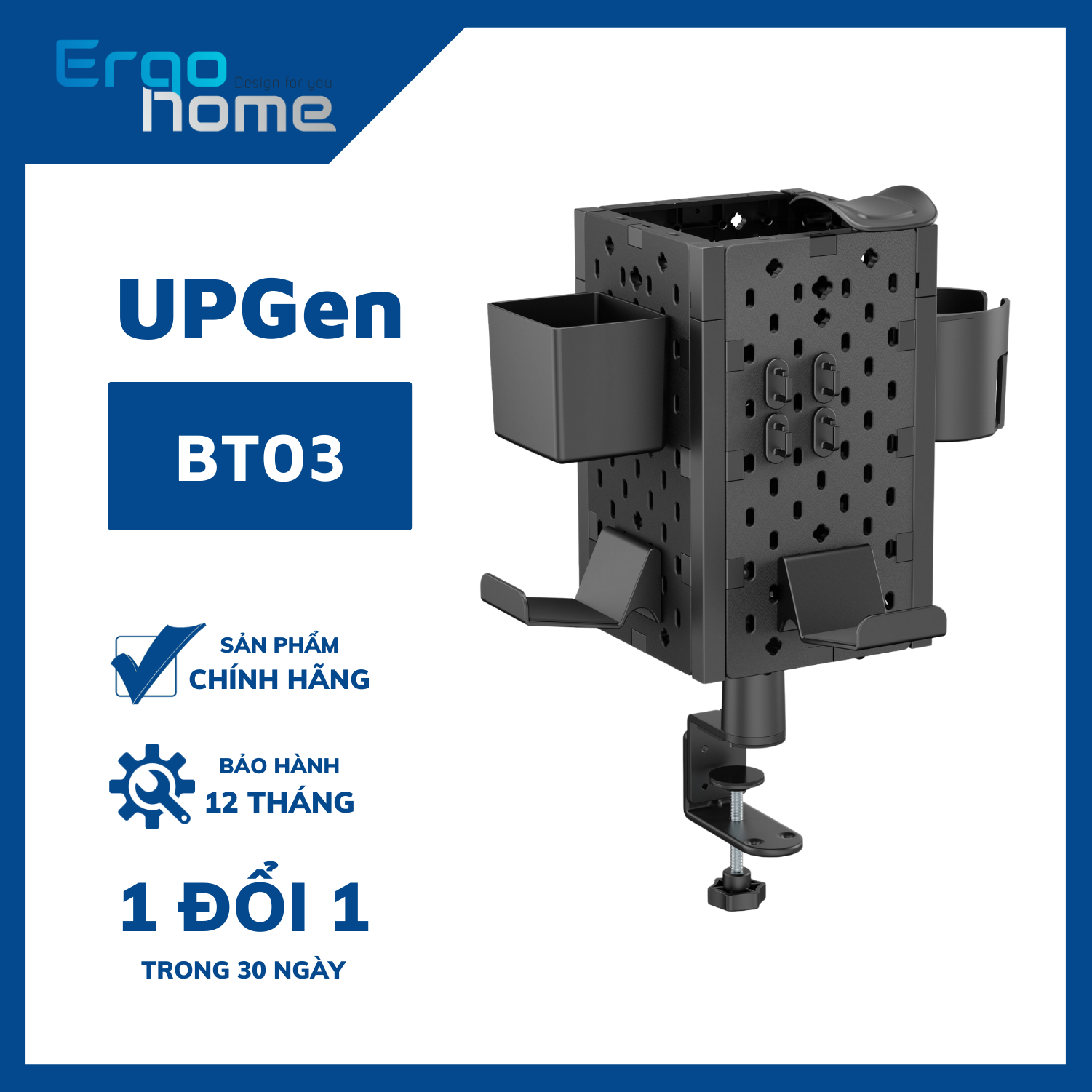 Bảng treo đồ thông minh UPGen BT03 kẹp bàn chắc chắn, thiết kế hình hộp, xoay 360 độ và nhiều phụ kiện tiện ích