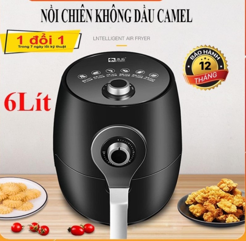 Nồi chiên không dầu 6 lit CAMEL - Sử dụng công nghệ Rapid Air loại bỏ 99% dầu mỡ trong thức ăn,Điều khiển cơ, lòng nồi chống dính,An Toàn, Hiệu Quả Cho Sức Khỏe Của Gia Đình Bạn - Bảo Hành 12 Tháng