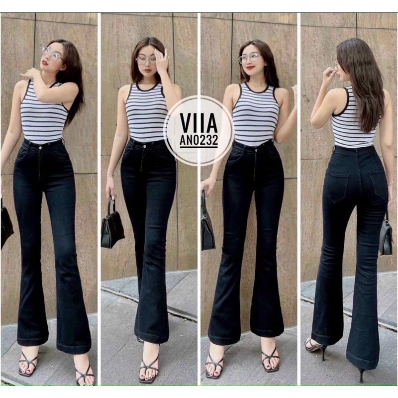 Quần jean loe đen dáng dài an0232 viia design