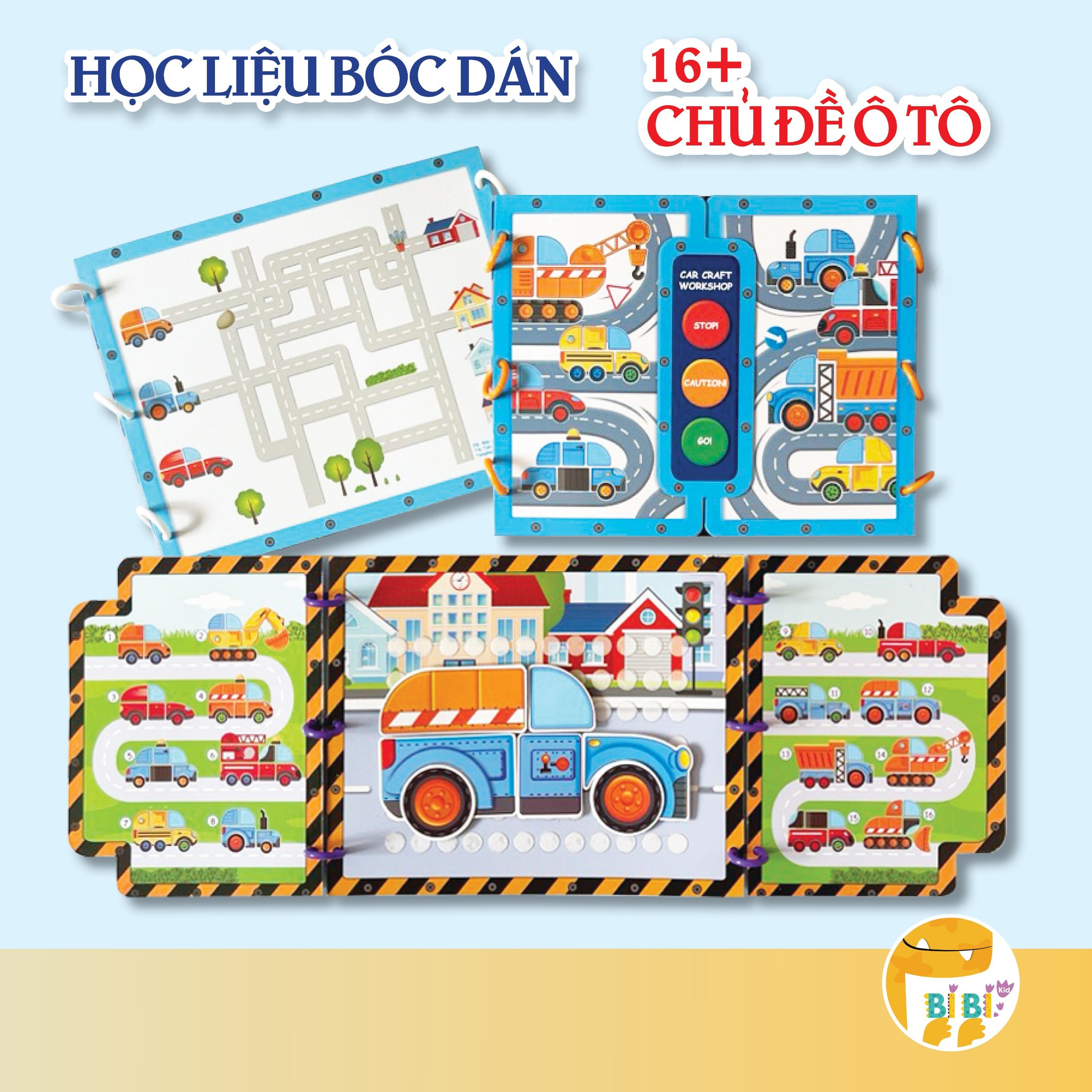 Sách bóc dán thông minh - Học liệu ô tô bóc dán thông minh, học liệu bóc dán Montessori cho bé từ 3 tuổi