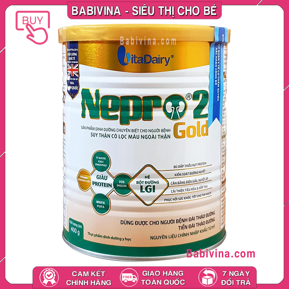 Sữa thận nepro gold 2 400g | dành cho bệnh nhân chạy thận tiểu đường