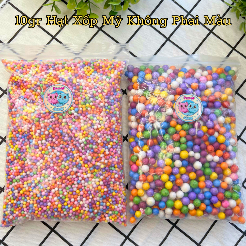 10gr hạt xốp cầu vồng không phai màu size to và nhỏ dùng để trang trí slime,hộp quà,làm đồ handmade