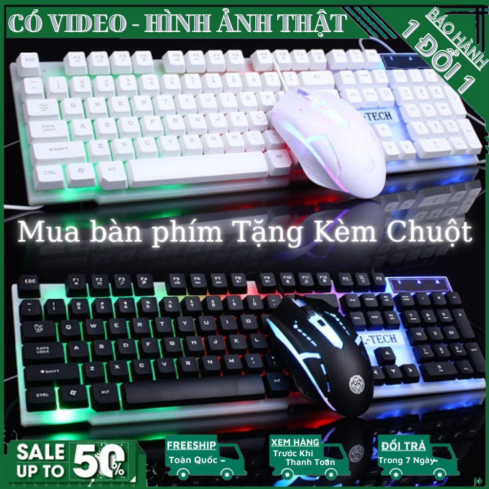 Bàn phím Gaming G21 Tặng kèm Chuột Gaming G21 màu đen LED 7 màu phát sáng trong đêm, bàn phím có dây, bàn phím máy tính, bàn phím giả cơ