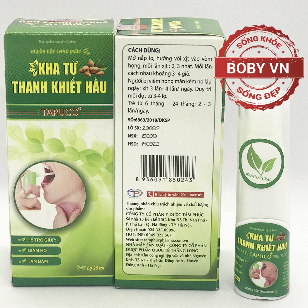 Xịt Trị Ho Viêm Họng Kha Tử Thanh Khiết Hầu