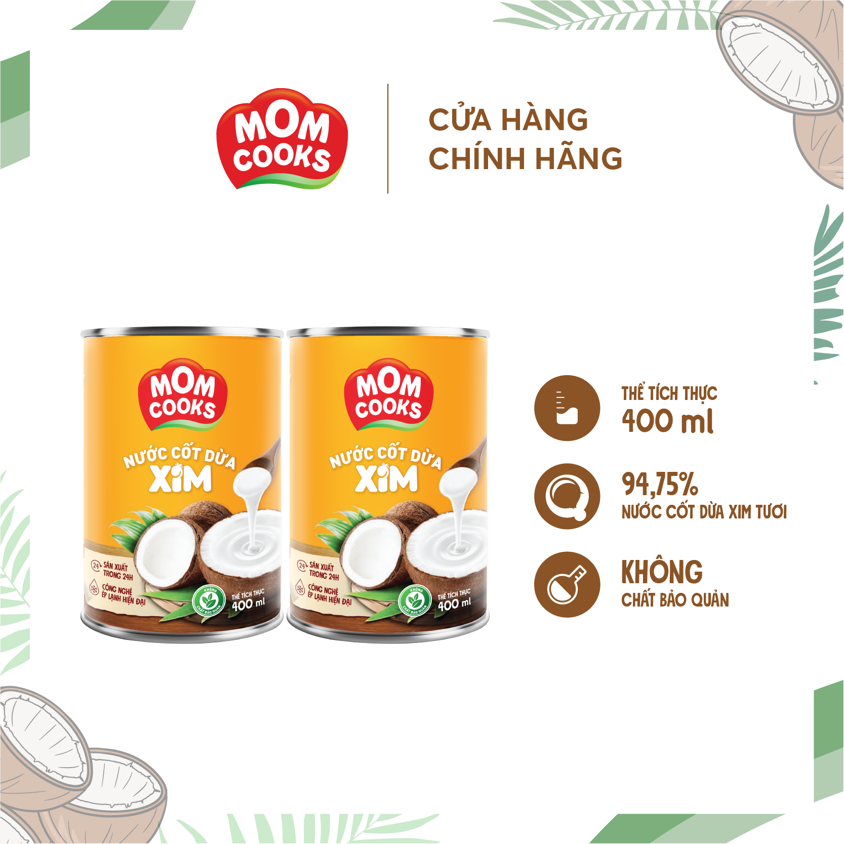 Combo 2 lon Nước cốt dừa Mom Cooks 400ml/lon