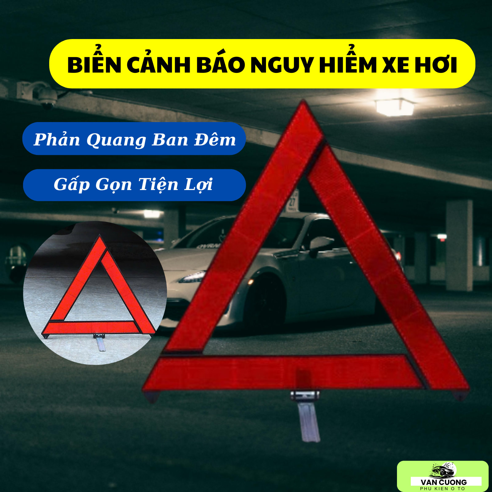 Biển Tam Giác Phản Quang Cảnh Báo Khẩn Cấp Gấp Gọn Cho Xe Hơi Tiện Lợi, Biển Cảnh Báo Nguy Hiểm