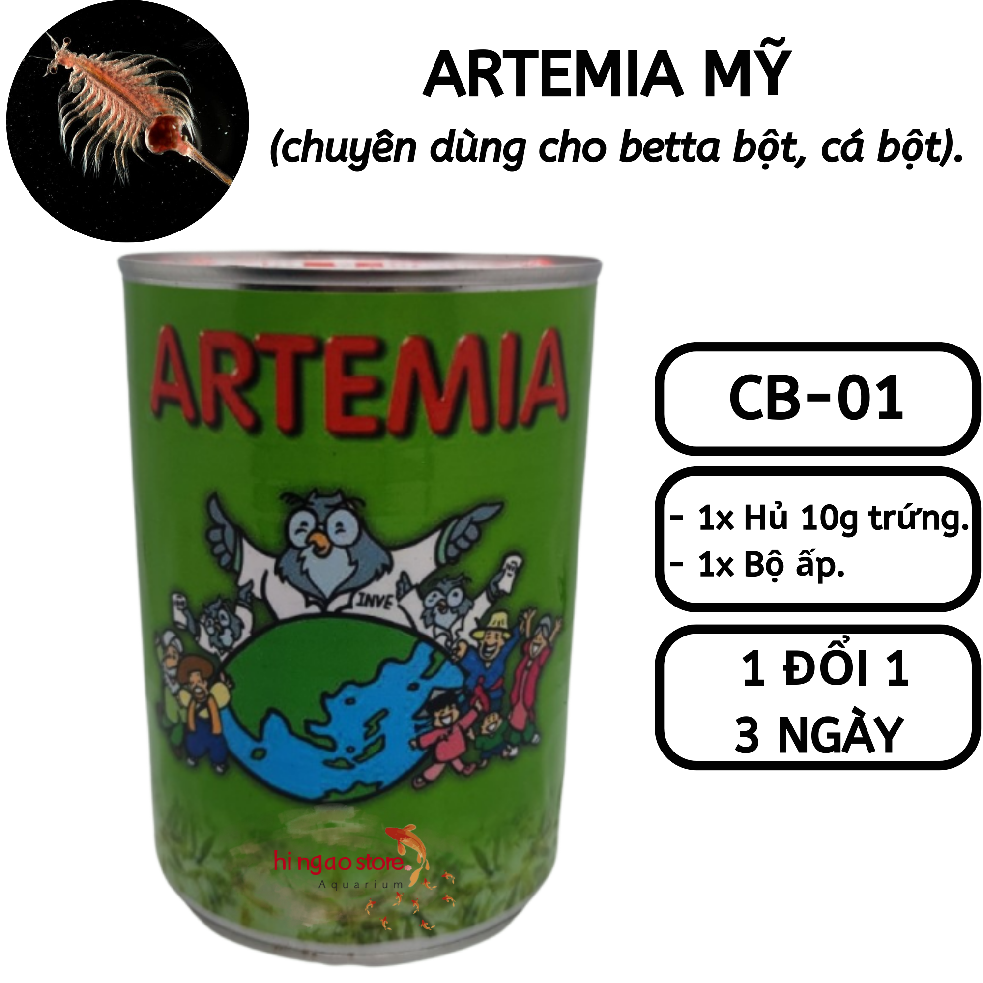 Hủ 10G Trứng Artemia Mỹ Tỉ Lệ Nở Cao (Chiết lẻ) - Thức ăn cho cá bột, cá mới nở | Hingaostore.