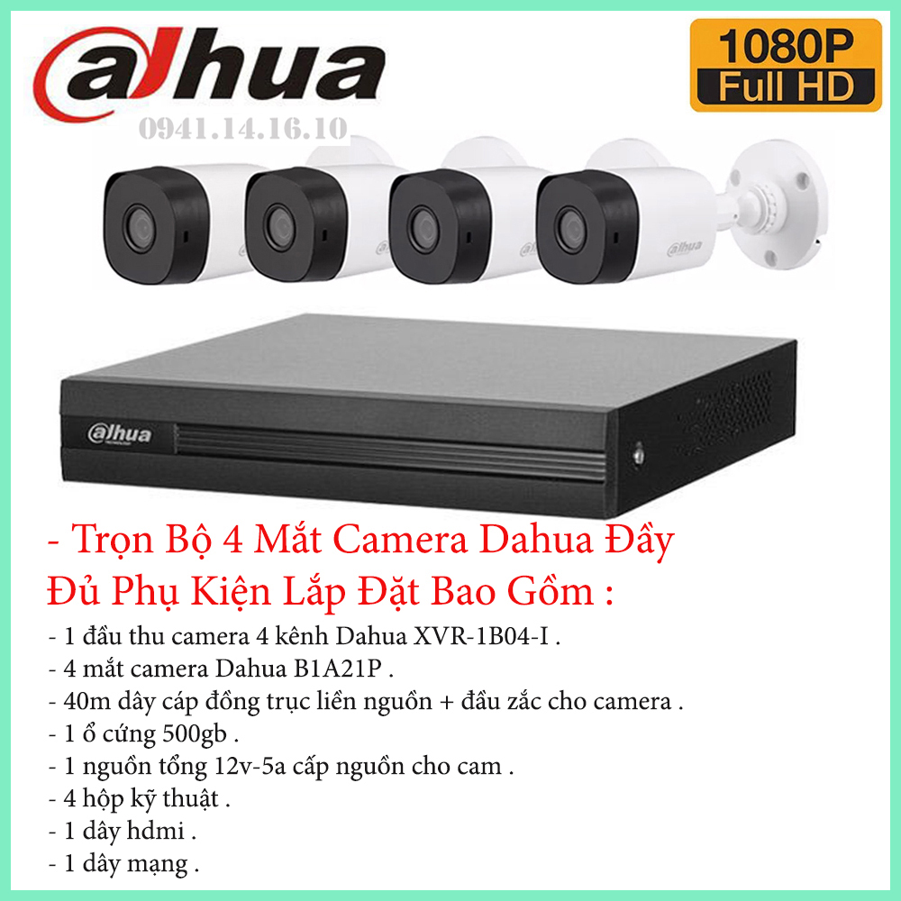 Trọn bộ camera giám sát dahua 2.0mp full hd 1080p - bộ 4 camera dahua
