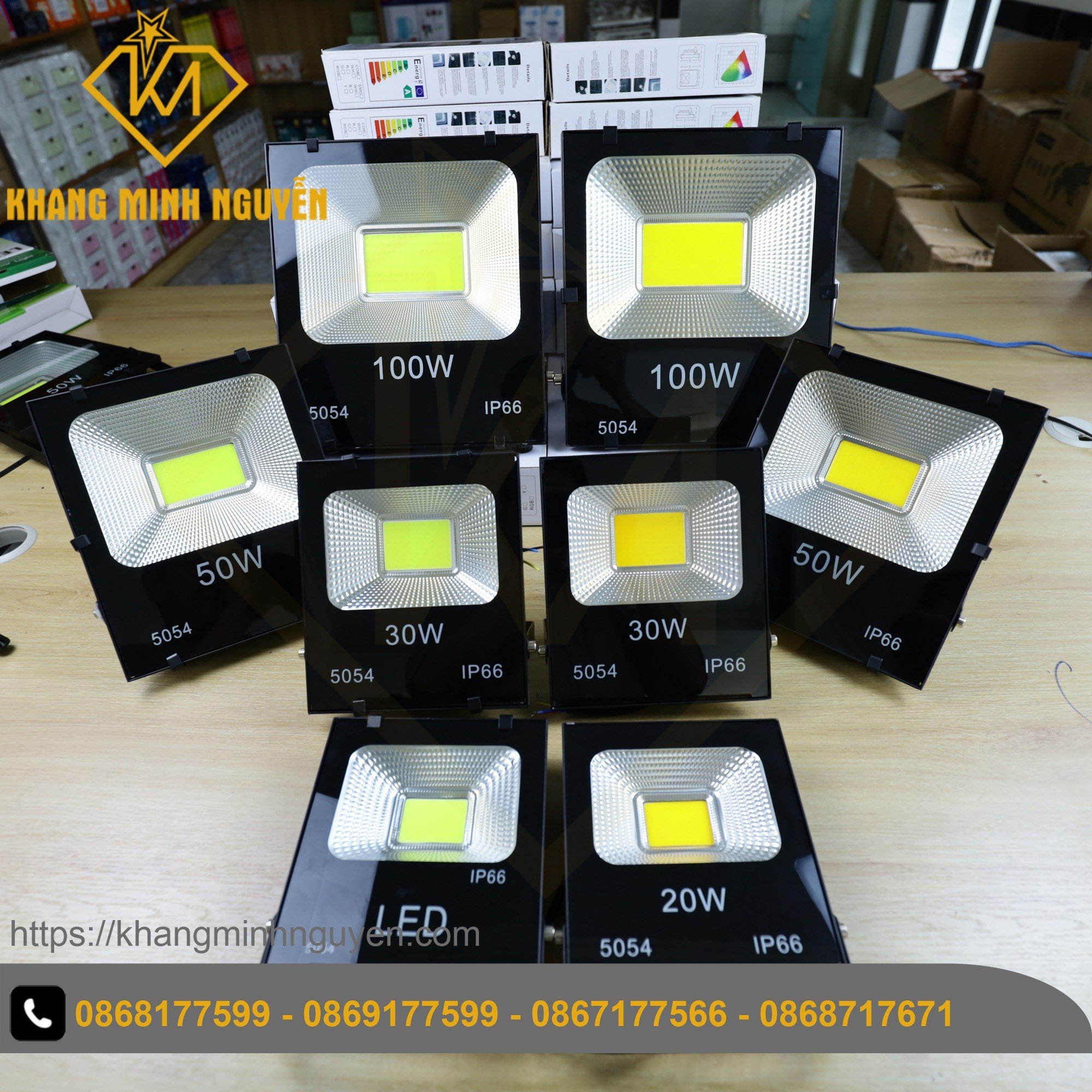 Đèn pha led chống nước ip66 dùng chip cob 5054 siêu sáng, 20w|30w|50w|100w hiệu suất cao trên 90% dùng cho bảng hiệu, chiếu sáng sân vườn