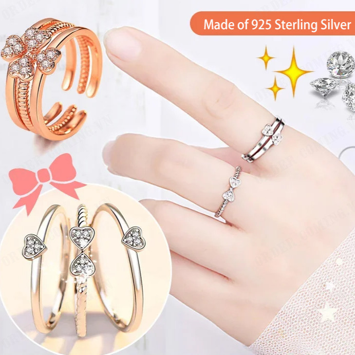 Order Coming Lucky Clover Triple Split Ring Set Fashionable Korean Style