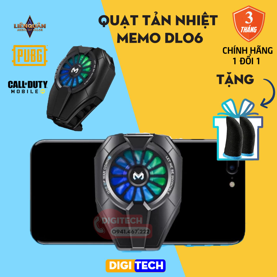 [TẶNG KÈM BAO TAY CHƠI GAME]  Quạt tản nhiệt sò lạnh Memo DL06 | Sò lạnh thế hệ 6  làm mát nhanh cho điện thoại , LED RGB rực rỡ,  chơi game không nóng máy