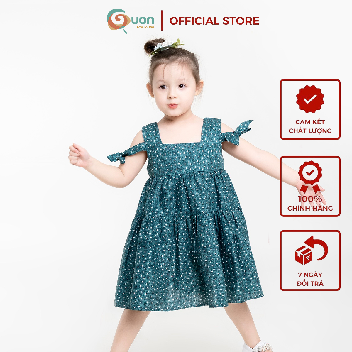 Váy bé gái họa tiết guon khánh uyên vải cotton thoáng mát cho trẻ 3 4 5 6 7 8 9 10 tuổi