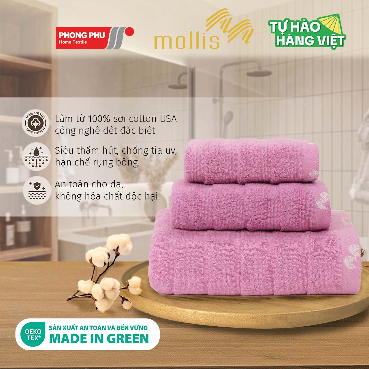  Khăn Tắm Mặt Gội Tay Mollis Cotton Lapyarn Khăn Cao Cấp Mềm Mịn Thấm Hút Tốt Không Xù Đổ Lông Gia Đình Spa Khách Sạn BM2Y-FM2Y-HM2Y  